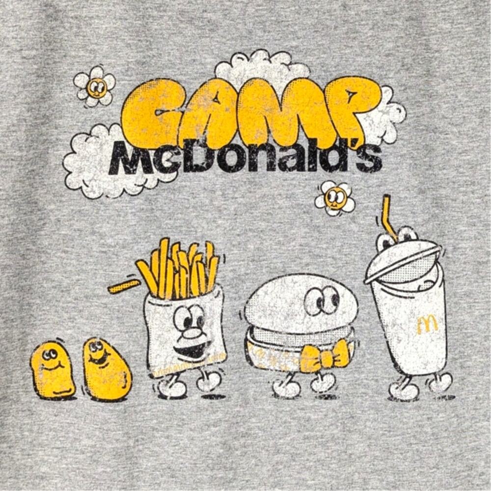 McDonalds Camp Graphic T Shirt Medium Fruit of the Loom Gray Fast Food Tee
